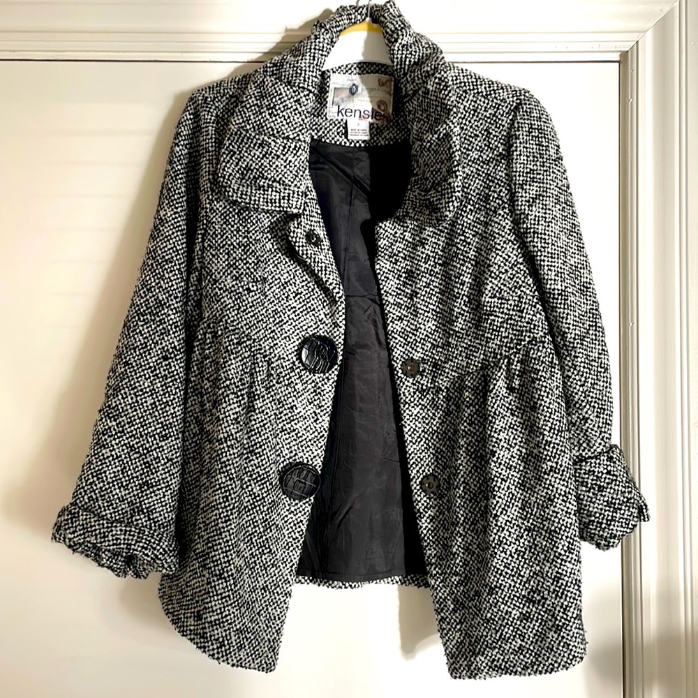Kensie tweed black & white 3/4 sleeve coat